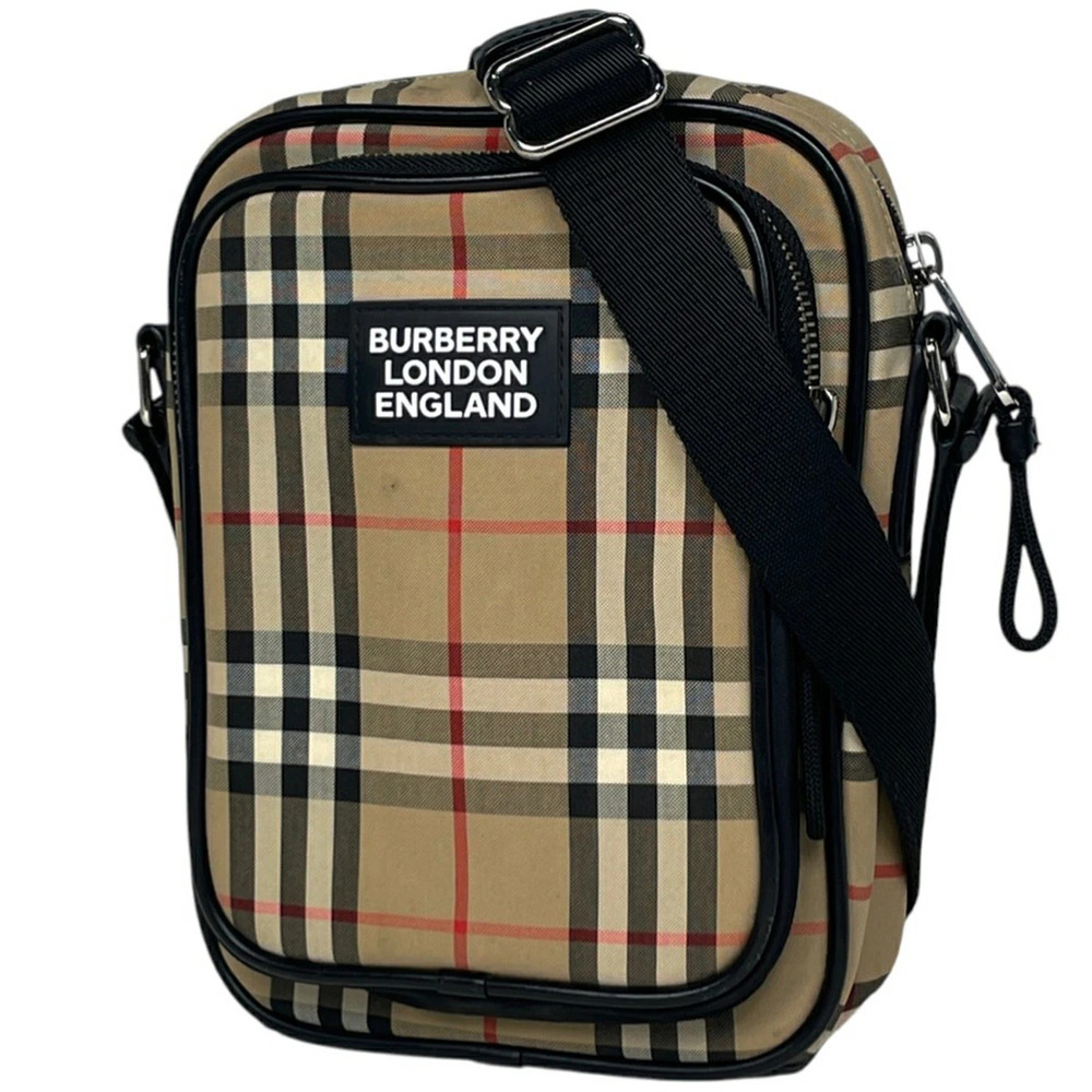Burberry Check Shoulder Bag Crossbody Canvas Beige Black
